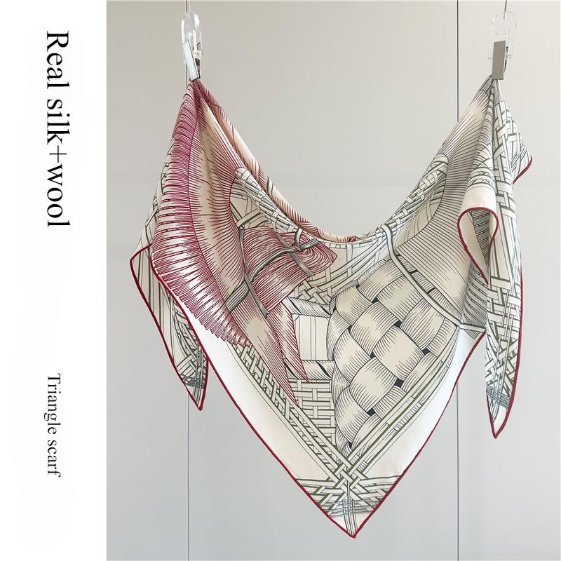 Luxury Mulberry Silk Wool Scarf Triangle Scarf Office Women's Hairband Folding Scarf Women's Shawl Scarf