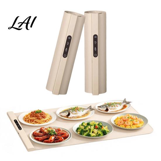 Tabletop Buffet Warmer Electric Food Warming Mat 38x62cm Rollable Heating Insulation Board for with 6 Adjustable Temperature Foldable Tray