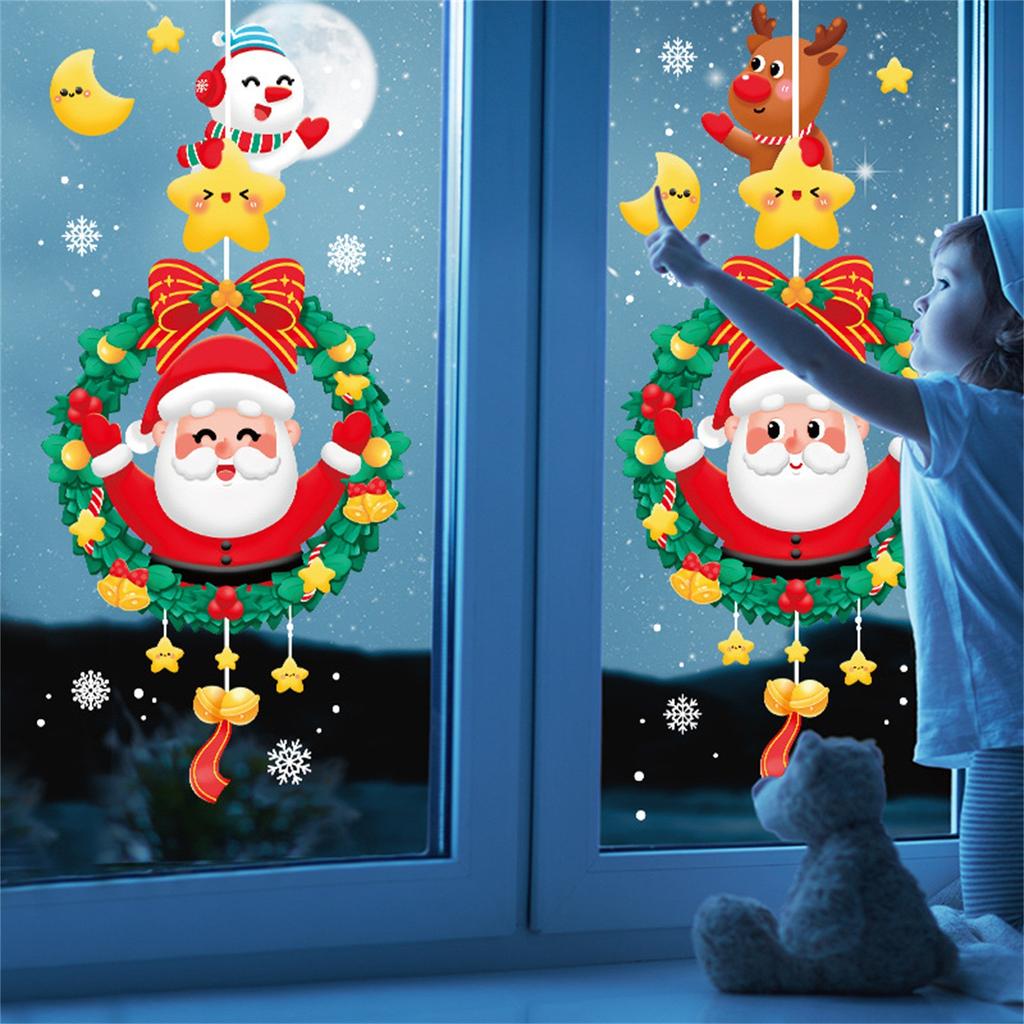 Christmas Window Scene Layout Shop Glass Sliding Door Decal Wreath Adhesive F-ree Electrostatic Sticker