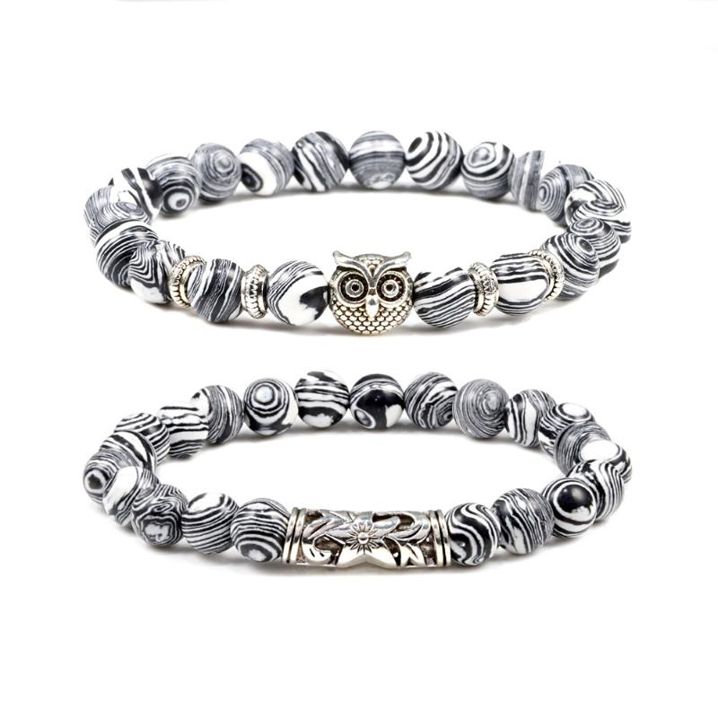 2 шт. Натуральный камень Черная лава Тигровый глаз Выветрившийся камень Браслет-шарм Нить Украшения Для пар Расстояние Сова Бусины Браслеты