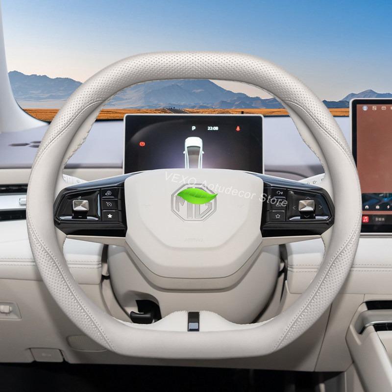 Car Steering Wheel Protector Nappa Leather Cover for MG MG4 Mulan 2026 Non-Slip Electric Vehicle Steering Wheel Pad Accessories