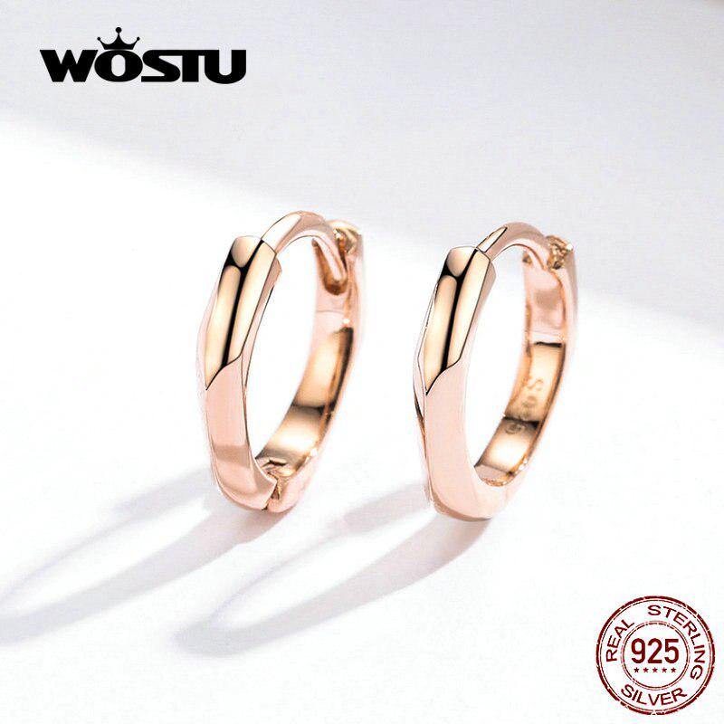 WOSTU Rose Gold Hoop Earrings 925 Sterling Silver Small Clip Earrings For Women