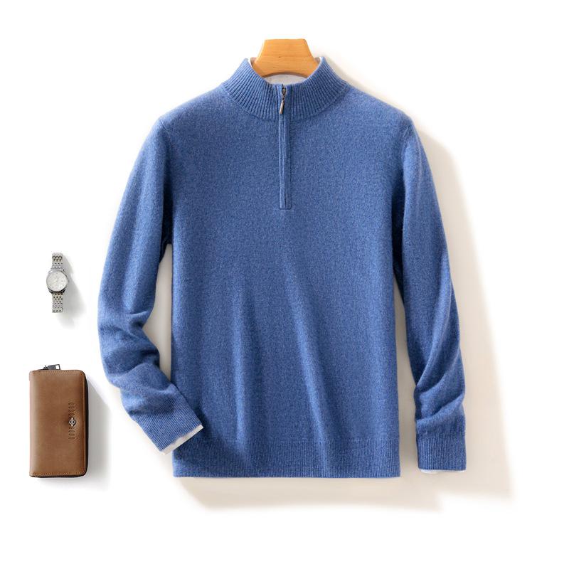 Мужской кашемировый термосвитер с полумолнией для стиля business casual