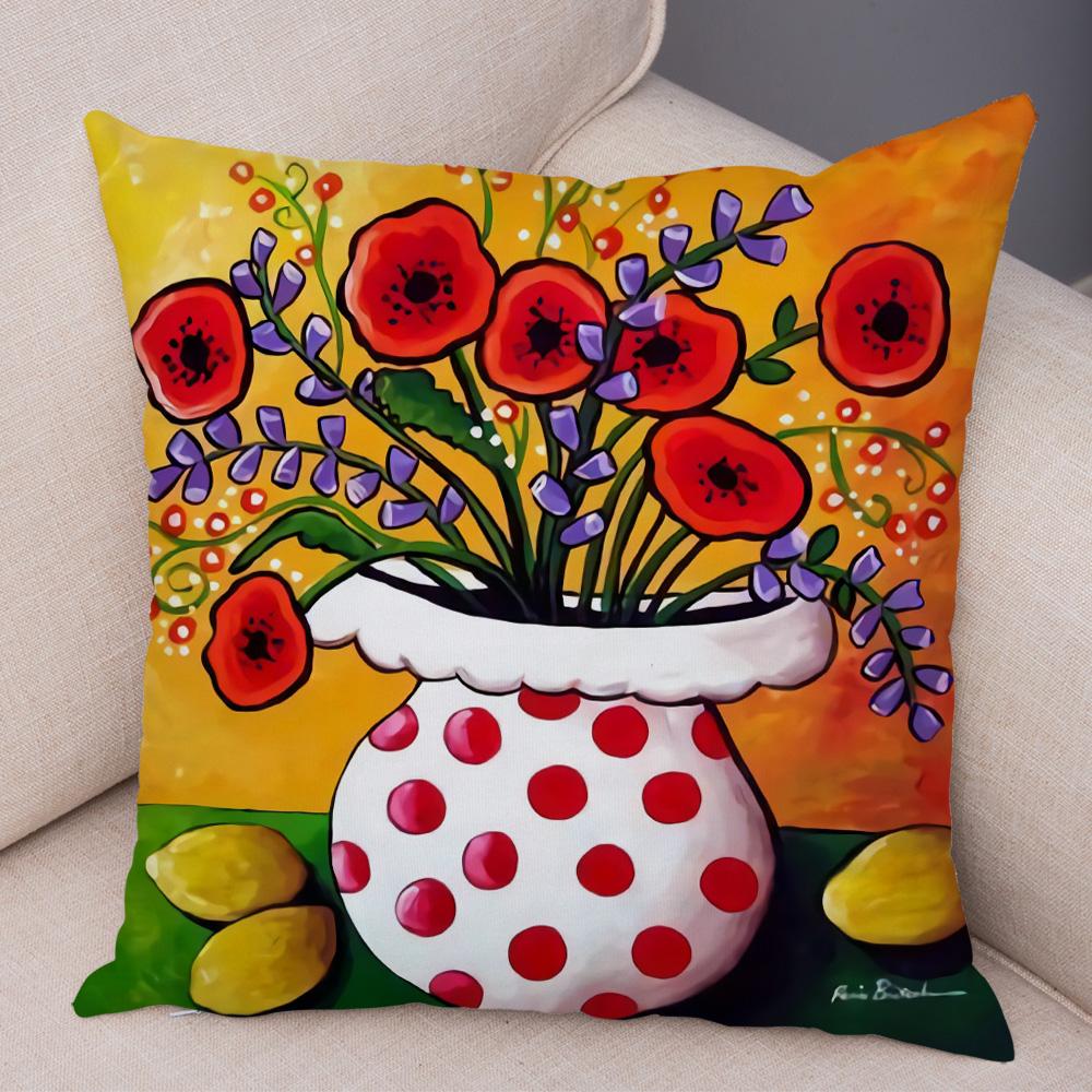 Детская живопись маслом Искусство Наволочка для подушки Обе стороны Плюшевая наволочка Декор Мультяшное растение Наволочка для дивана Дома Машины