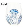 Artisan Sculptural Drinking Glass Marine Animal Theme Clear Tumbler, Handcrafted Painted Glassware, Ergonomic Handle Cocktail Creative