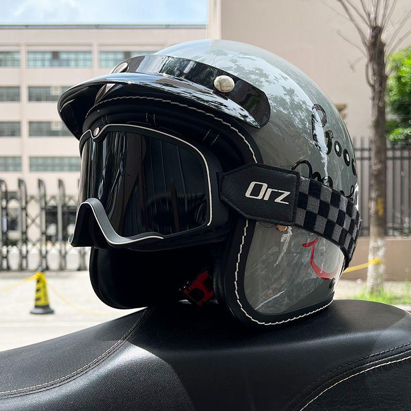 Retro Motorcycle Helmet Men's and Women's Electric Vehicle Scooter 3/4 Half Helmet