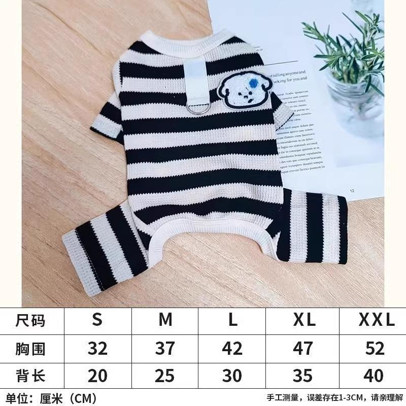 Dog clothes handsome with traction ring striped four-legged pants autumn and winter teddy special small dog loungewear pajamas