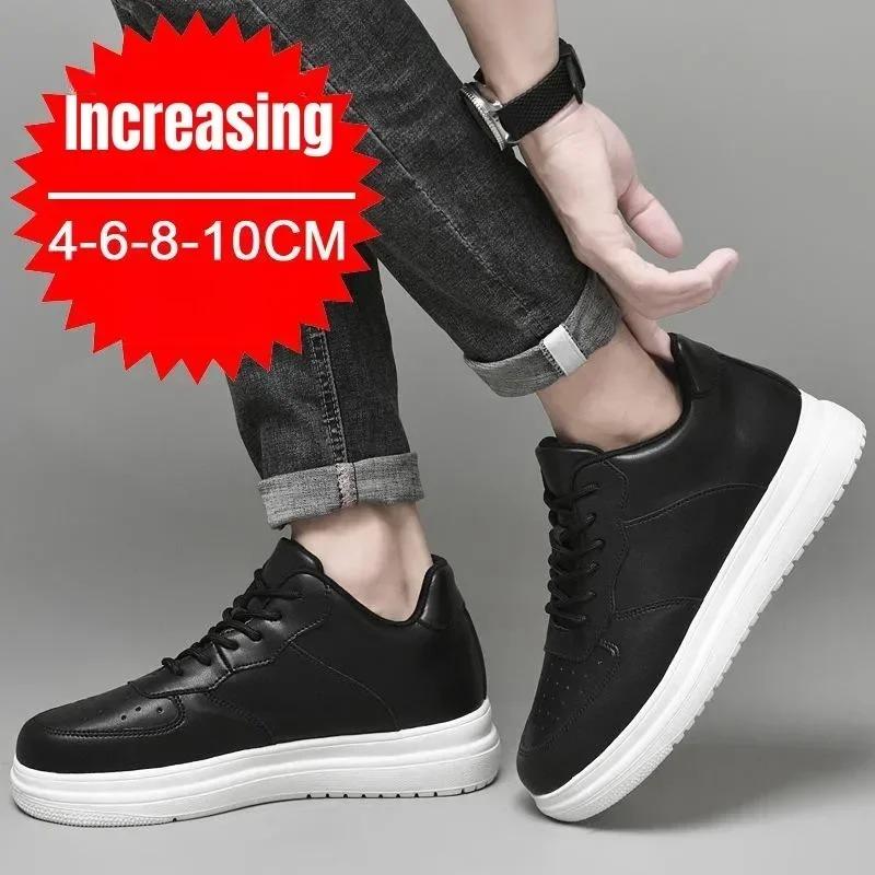 New Height Increasing Shoes for Men 10cm Invisible Elevator Sneakers White Leathe Sport