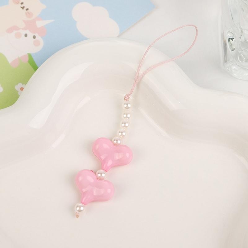 Delicate Heart Phone Charm Colorful Handmade Heart Phone Strap Acrylic Material Heart Phone Jewelry Gift for Women Girls
