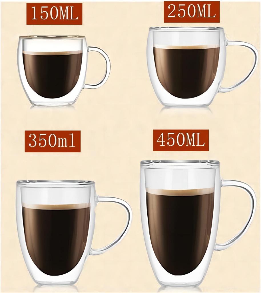 COLOCUP Carrock Двухслойное стекло, Двухстенное, Термостойкое, Чашка, Термоизоляция, Холодоизоляция, Стакан, с ручкой, Набор из 2 штук (250мл)