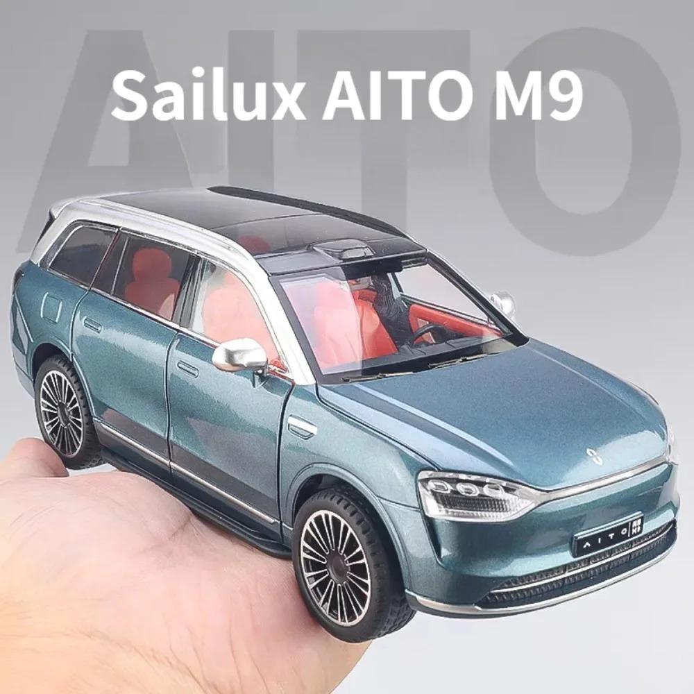 Модель автомобиля из литого под давлением сплава 1/24, AITO M9, съемные колеса, резиновые шины, светомузыкальный автомобиль, внедорожник, подарок на день рождения для детей