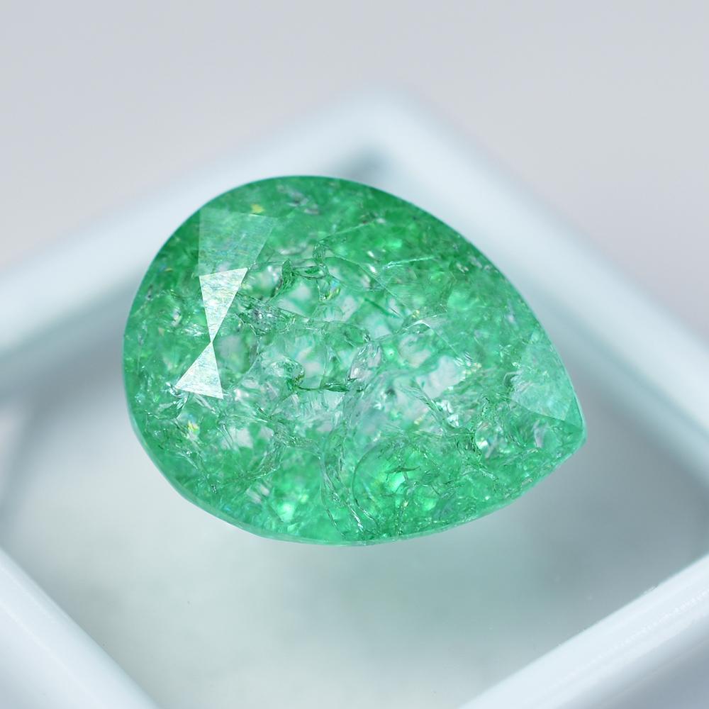 Natural Green Emerald Loose Gemstone Radiant High Grade Pear Cut 14.70 ct for Jewelry Designs
