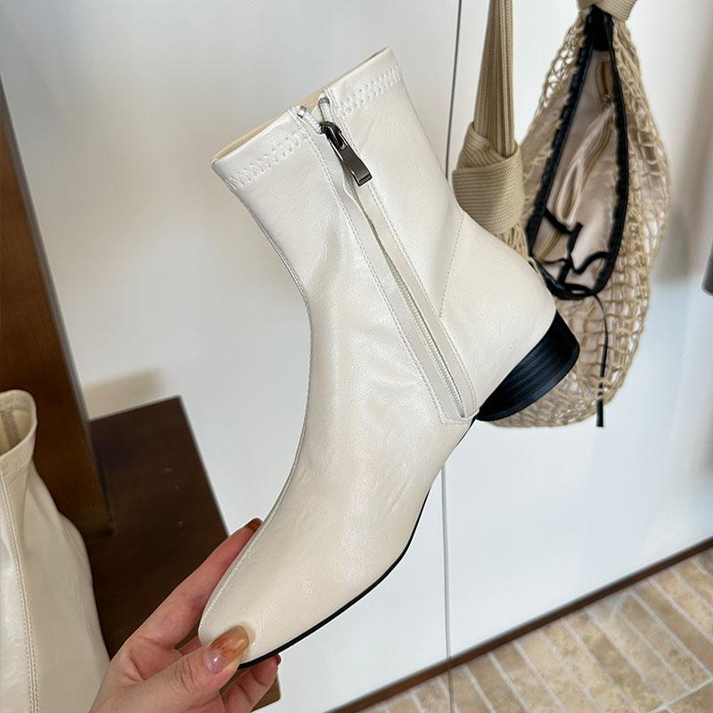 Мода Мода Круглый Носок Женские Современные Ботильоны Обувь Молнии Женские Эластичные Короткие Ботинки Женские С Круглым Каблуком Обувь Туфли