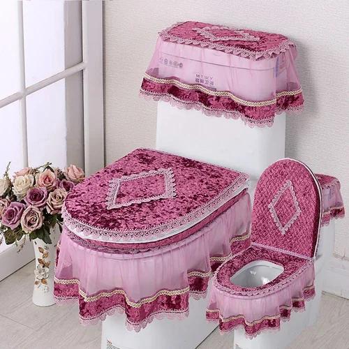 Кружевная подушка для унитаза Four Seasons, набор из трех частей, фланелевое сиденье для унитаза с U-образной застежкой-молнией, красивый чехол для унитаза