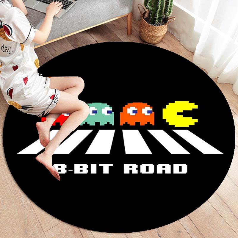 Круглый ковер Pac-Man, Ковер для гостиной, спальни, дивана, игровой комнаты, Нескользящий коврик для пола