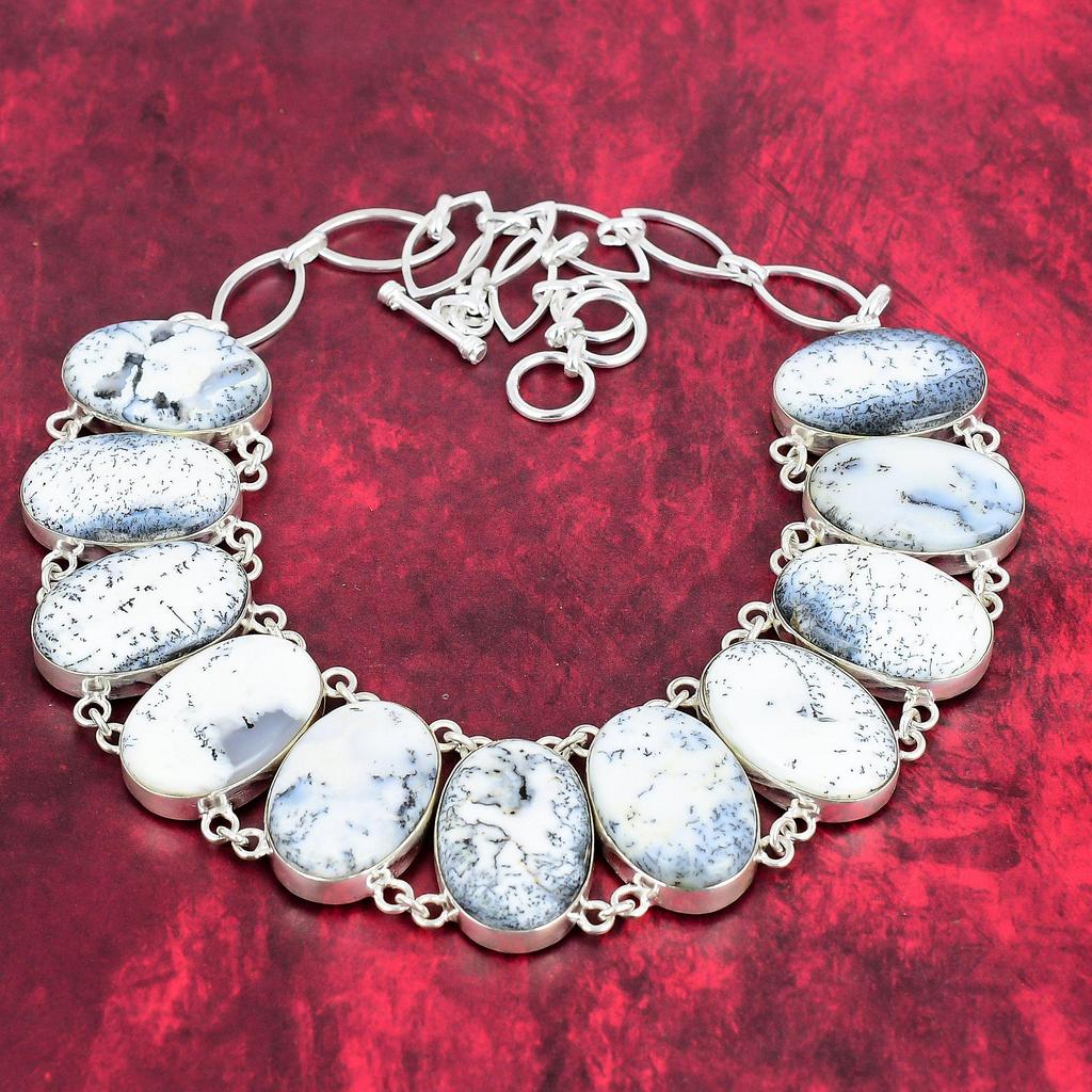 Dendrite Opal 925 Solid Sterling Silver Necklace with Adjustable Chain, Handmade Gemstone Jewelry Necklace Gift For Birthday