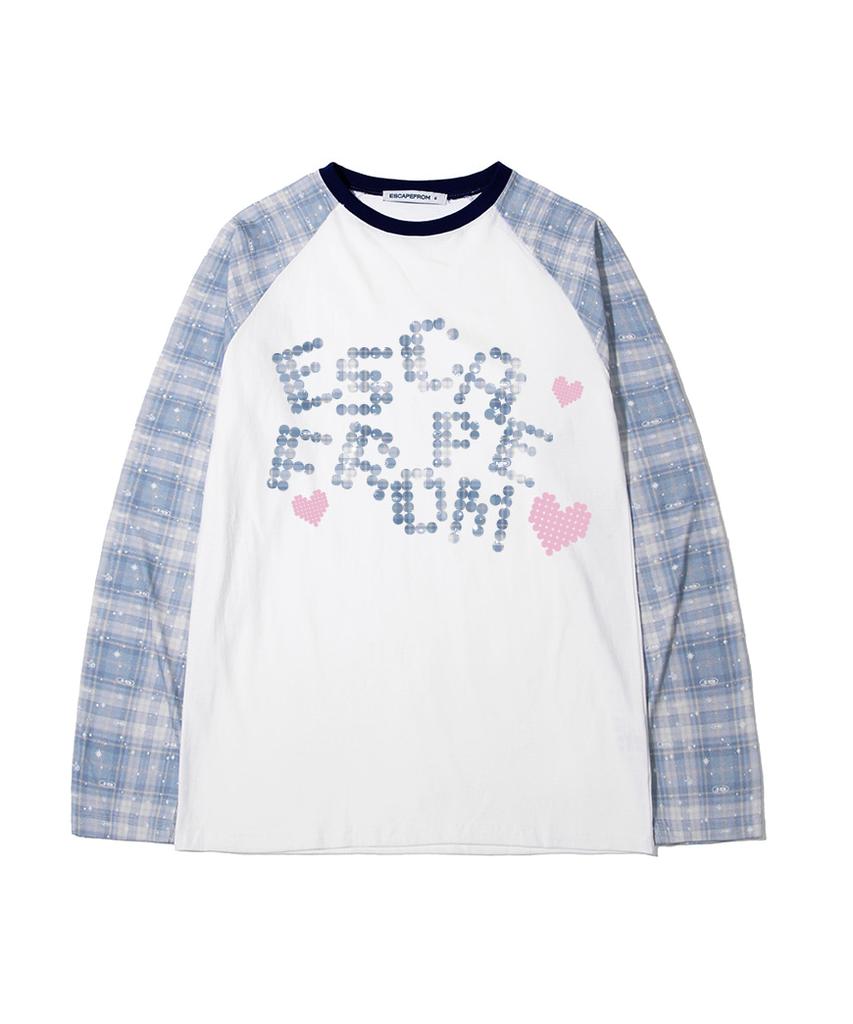 ESCAPEFROM Heart Logo Dot And Logo Play Check Full Print Long Sleeve Blue