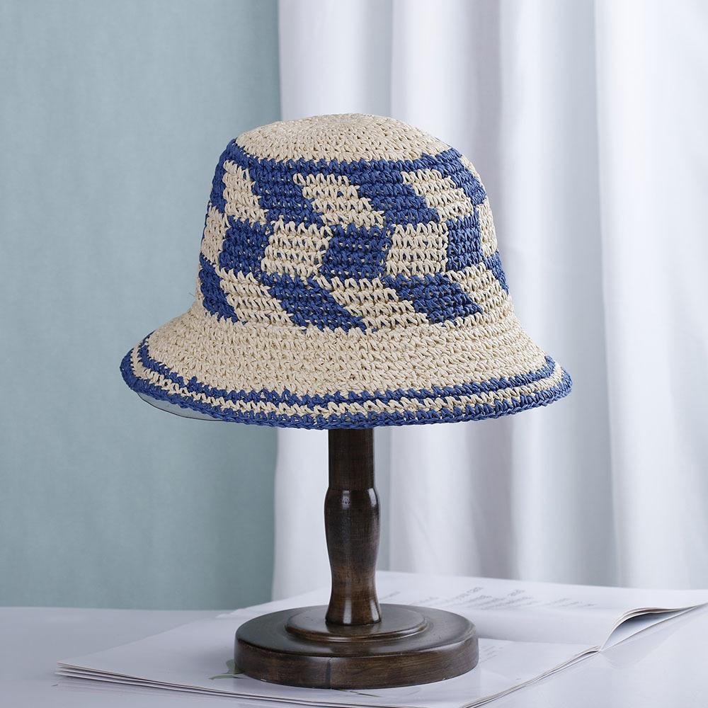 Летняя радужная полосатая панама Женская вязаная крючком пляжная шляпа-рыбак Складная ручной работы Плетеная шляпа от солнца Женская панама