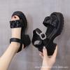Fairy Wind Thick Heel Sandals Female Outer Wear Summer 2024 New Small Thick Sole Word with Fashion Beach Shoes