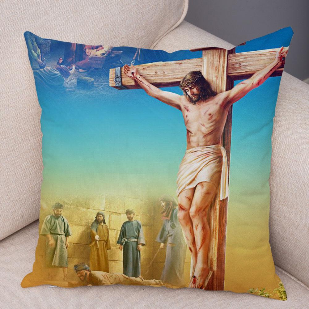 Vintage Jesus Christ Cushion Cover for Sofa Home Decor Colorful Cartoon Christ Savior Pillow Case Soft Plush Pillowcase xcm