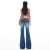 American Spice Girl Low Waist Skinny Pocket Guns Flower Design Retro Washed Elastic Micro Pull Jeans Women