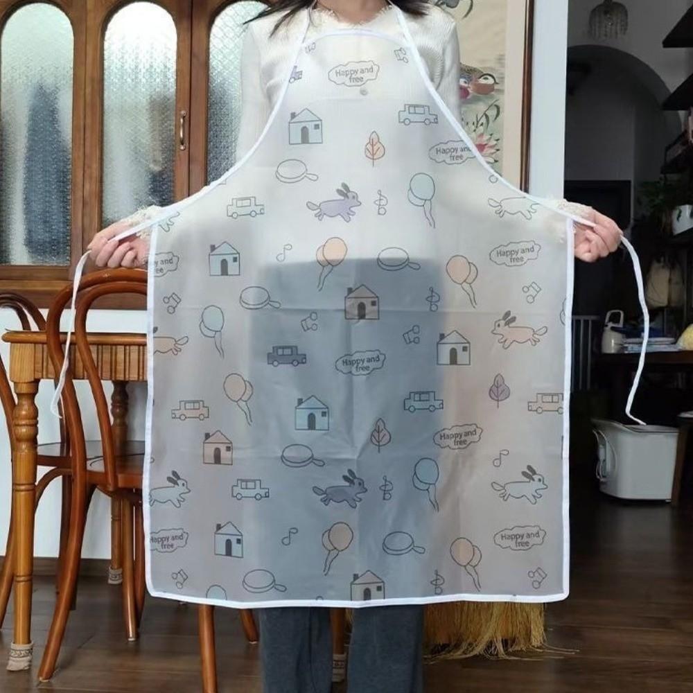 Oil-proof Waterproof Printed Apron Extended Length Dishwashing Cleaning Apron Household