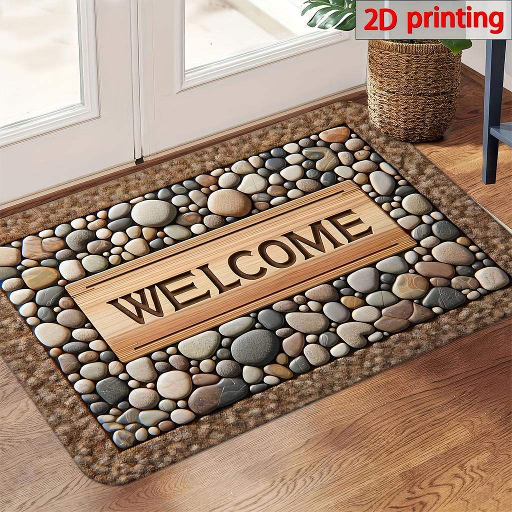 1pc Welcome Home Non-Slip Door Mat - Durable, Machine Washable Mat with Stone Pattern & Wood Texture Design - Perfect for Farmhouse Decor, All-Season