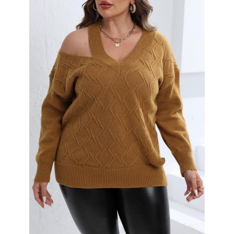 Women's Autumn and Winter Large Size Personality Strapless Woven Jumper V-neck Jumper