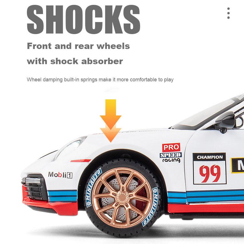 1/24 Scale 911 GT3 RSR Sports Diecast Car Model Toy, Pull Back Toy Vehicle with Sound and Light for Kids Toddler Boys Girls Gift Collection