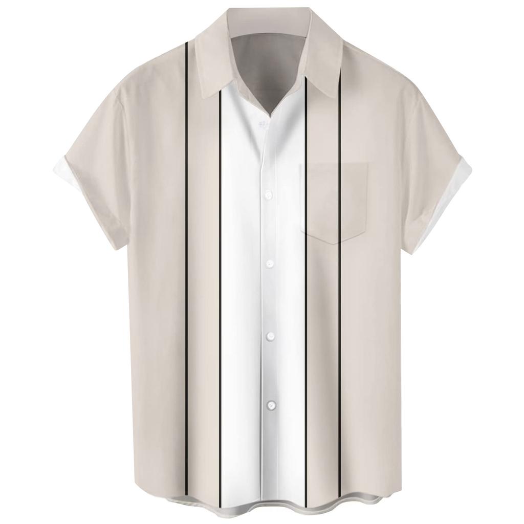 Гавайская рубашка для мужчин, мужские винтажные рубашки для боулинга на пуговицах, летняя пляжная рубашка с коротким рукавом