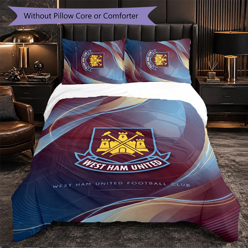 West Ham United Football 3 Piece Bedding Set Soft Duvet Cover Set with Pillowcases Printed Bedroom Decor Set for Home