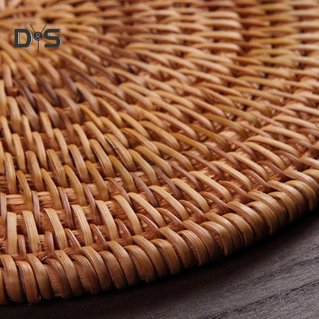 6Pcs/Set Drink Coasters Set Round Tableware Placemat Dish Mat Rattan Weave Pad