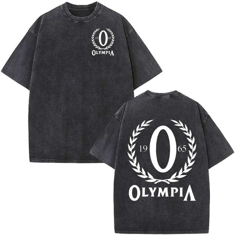 Винтажная футболка Olympia Gym с двусторонним принтом, стиранная, в стиле Харадзюку, повседневная, размер S, с коротким рукавом, эстетичная, оверсайз
