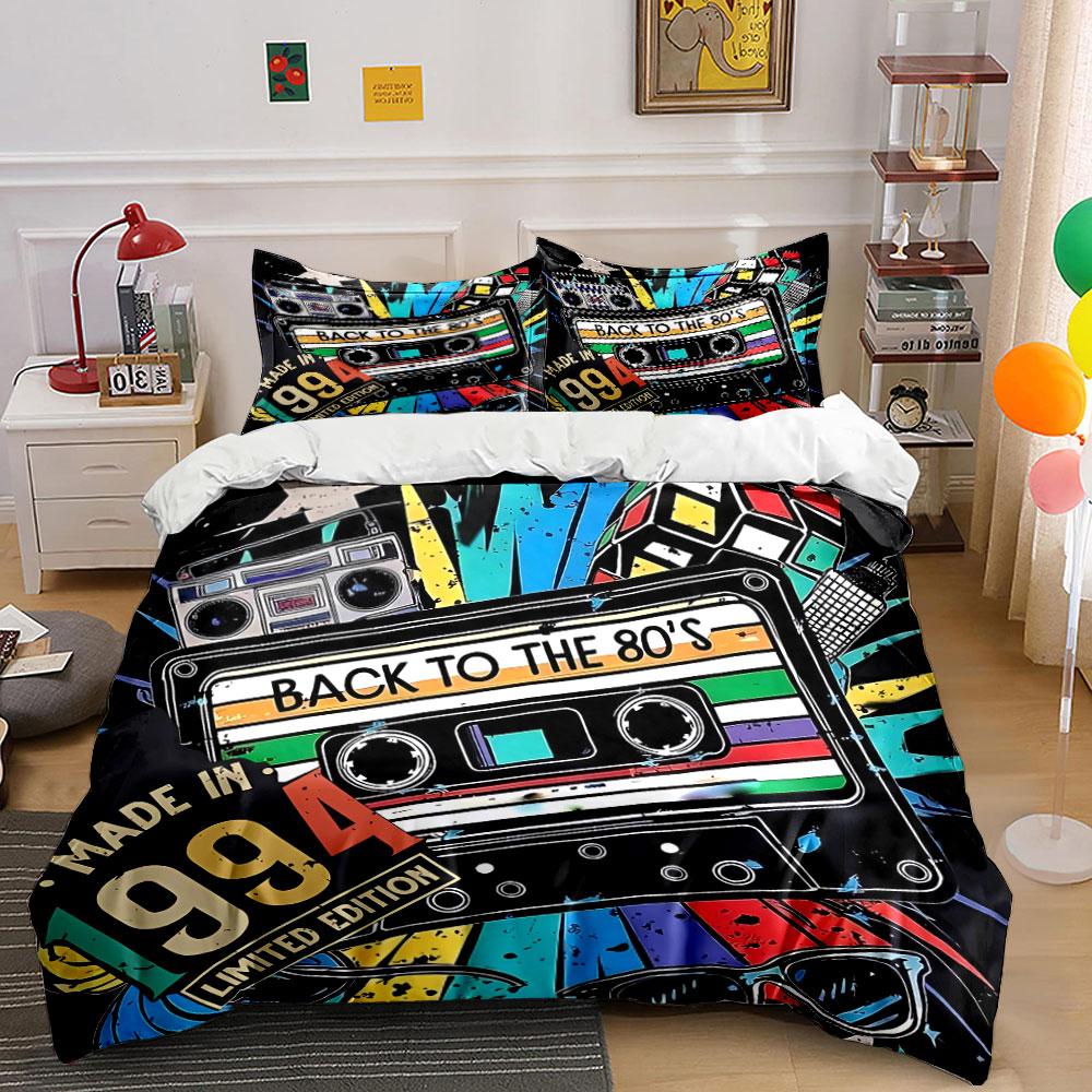 "Retro 80s Style Decor Set" Bedding Set with 1 Duvet Cover 2 Pillowcases Single Double King Queen, Gift