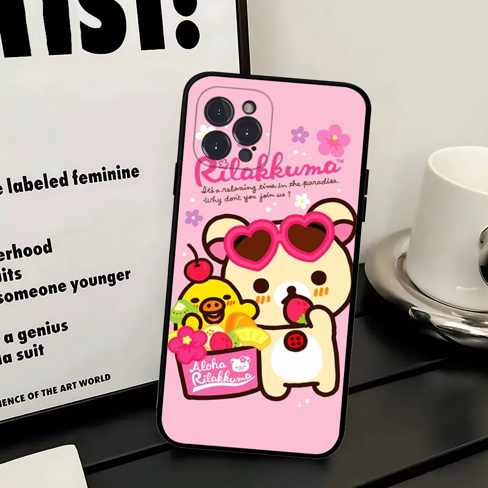 Популярный Милый Медведь R-rilakkuma Чехол для Телефона Для IPhone 16 Pro Max 15 17 Plus 14 13 12 Mini 11 Черный Чехол