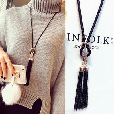 Длинное женское ожерелье с кисточкой