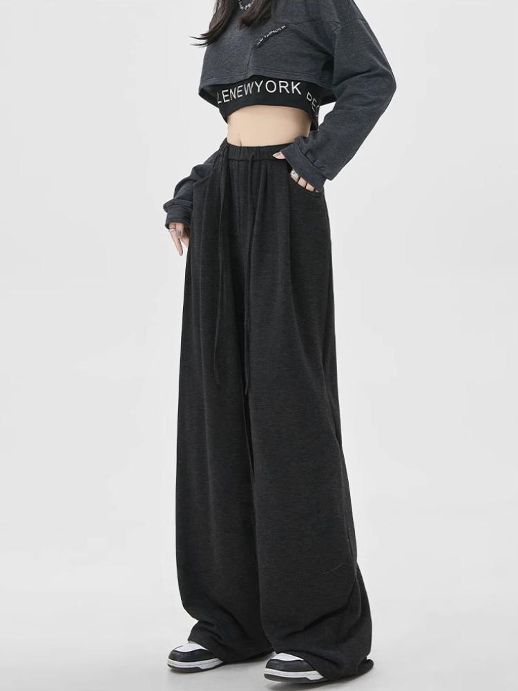 Широкие брюки женские весенне-осенние клейкие рисовые брюки свободные ленивые повседневные брюки с высокой талией корейская уличная одежда