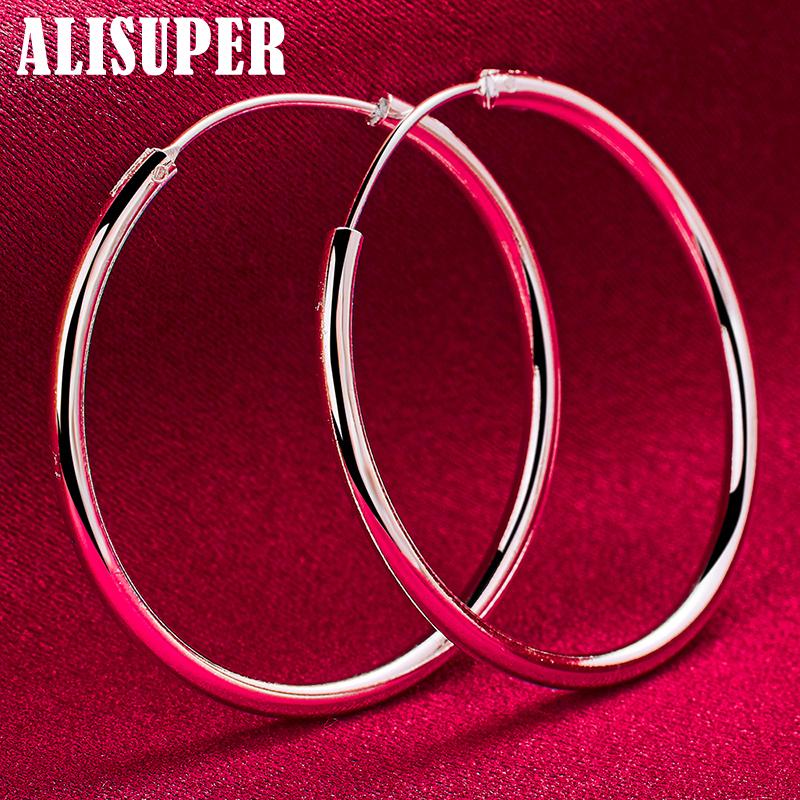 Ювелирные изделия из стерлингового серебра 925 пробы, гладкие серьги-кольца большого размера диаметром 35 мм