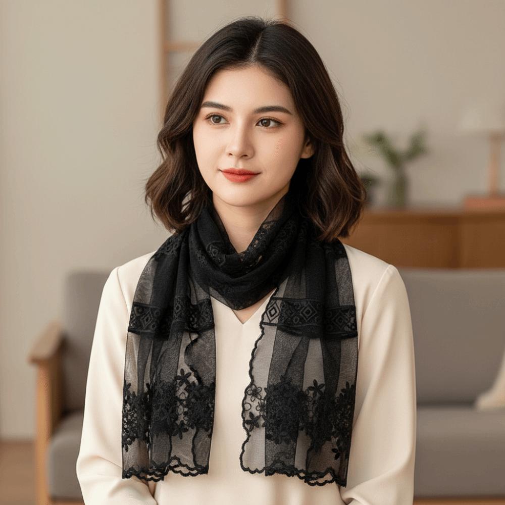 Fashion Ribbon Embroidery Lace Scarf Thin Korean Style Long Scarves Printed Neckerchief Flower Scarf Spring Summer