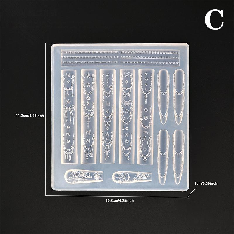 Силиконовая форма для ногтей Мультяшный бант Цветок Бусины Линейная резьба Форма 3D Штамповочная пластина Трафареты для ногтей Инструменты для DIY маникюра Нейл-арт
