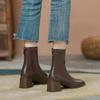 Ladies Shoes 2024 Hot Sale Ankle Women's Boots Elegant Modern Boots Women Sewing Square Toe Chunky Heels Back Zip Shoes Women