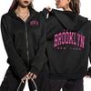 Женская толстовка с принтом Brooklyn Высококачественная с капюшоном с длинным рукавом на молнии Женские повседневные модные свободные толстовки-пальто