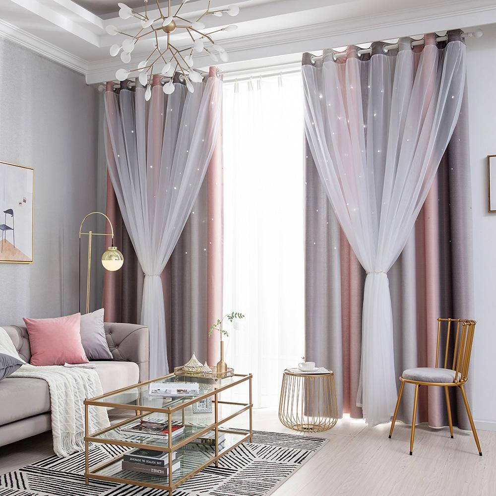 1PC Star Curtain Blackout High Precision Curtains for Kids Girls Bedroom Living Room Colorful Double Layer Star Window Curtains