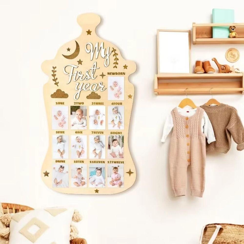 Wood First Year Display Photo Board Bear/Egg/Door Shape Wood Board Photo Banner Party Display
