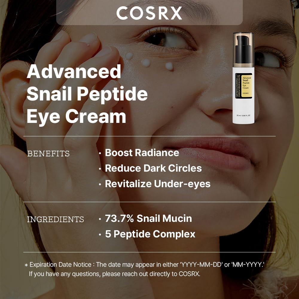 COSRX Snail Peptide Eye Eye Snail Mucus Filtrate Peptide No Dry Skin Basic Korean Cosmetics Cream, Snail, Care, Moisturizing, Hydration, Nutrition,