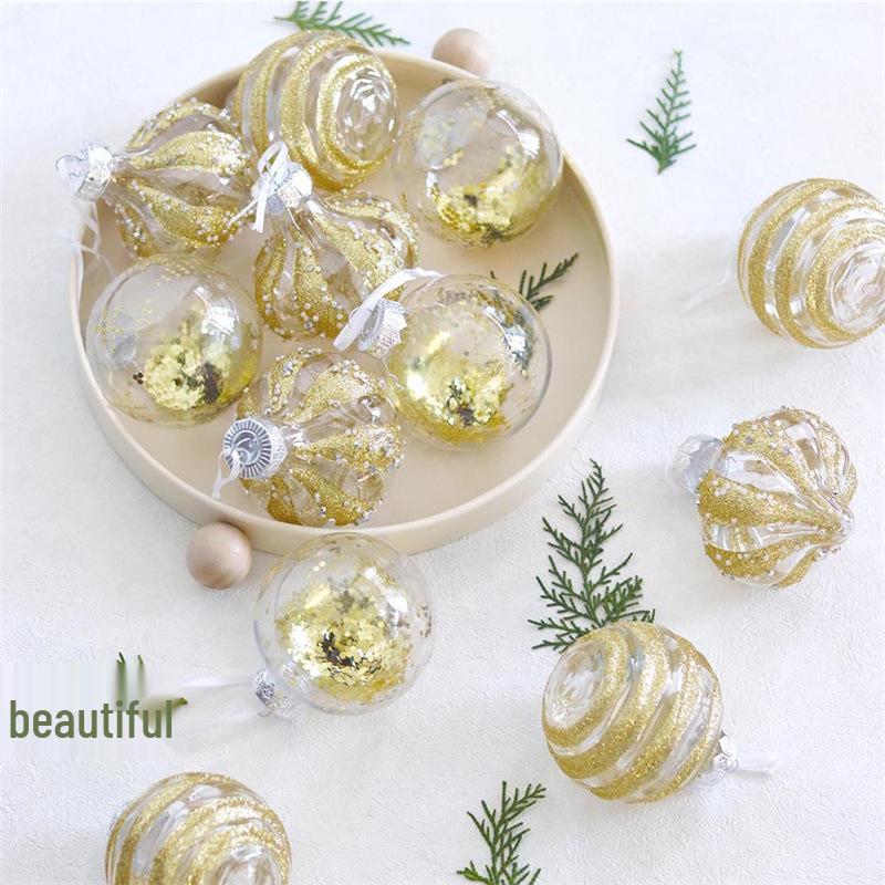 Exquisite Transparent Hand-Painted PET Christmas Ornament Set, 8cm, 9-Piece Holiday Decorations