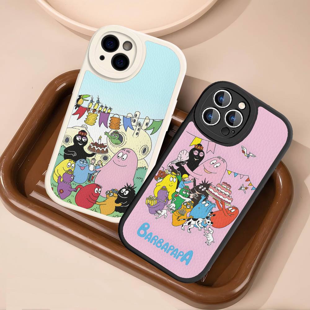 Cartoon Barbapapa Phone Case For IPhone 16 15 14 13 12 11 Pro Max Plus Leather Soft Cover