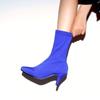 Модные мягкие тонкие эластичные носки, женские ботильоны, розово-голубые, на каблуке, женские ботильоны, осенне-весенние, с острым носком, женская обувь, большой размер