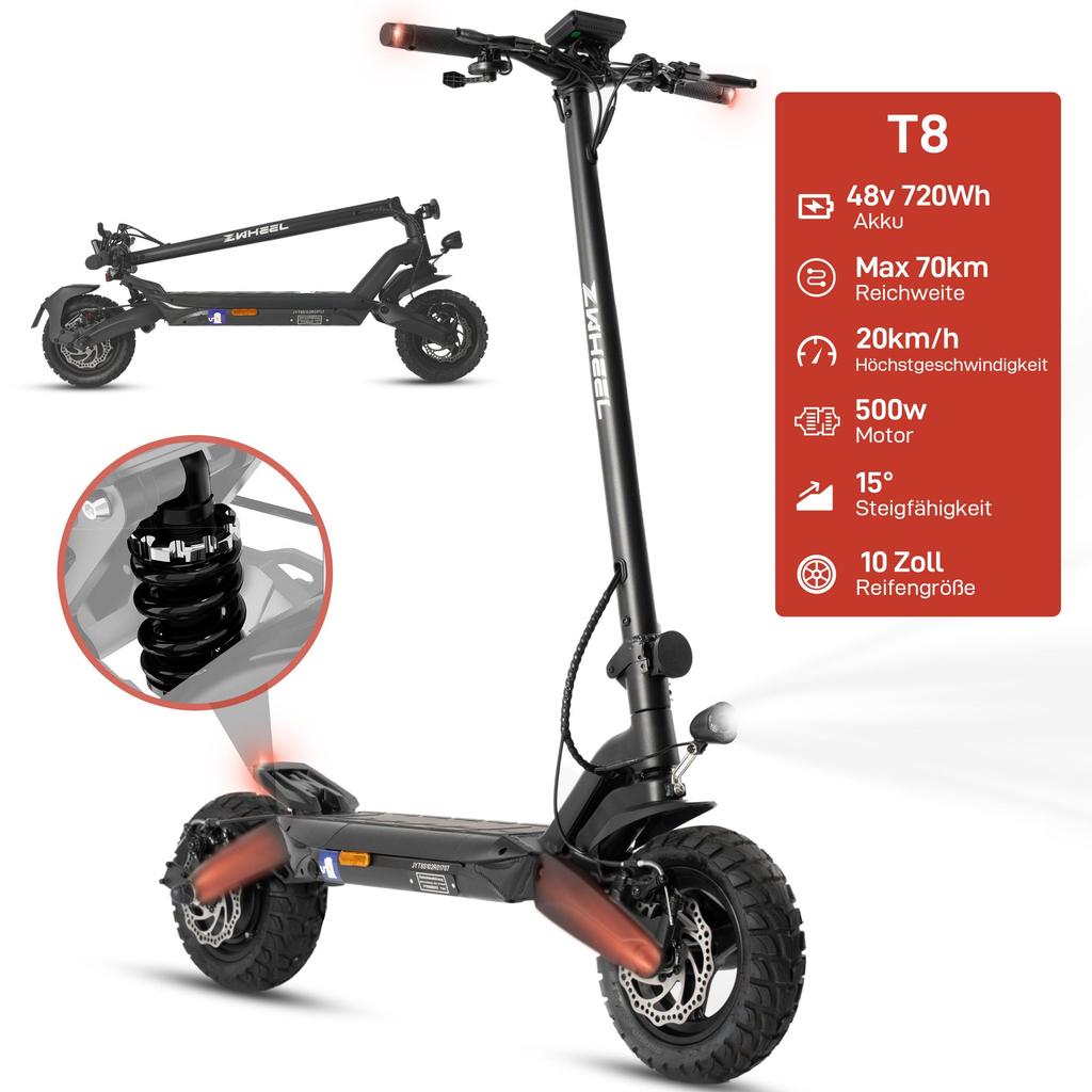 ZWHEEL T8 Multi Terrain Electric Scooter 48V15AH Battery 500W Motor 10 Inch Off-Road Tires 45KM Range Adult Commuting E-Scooter