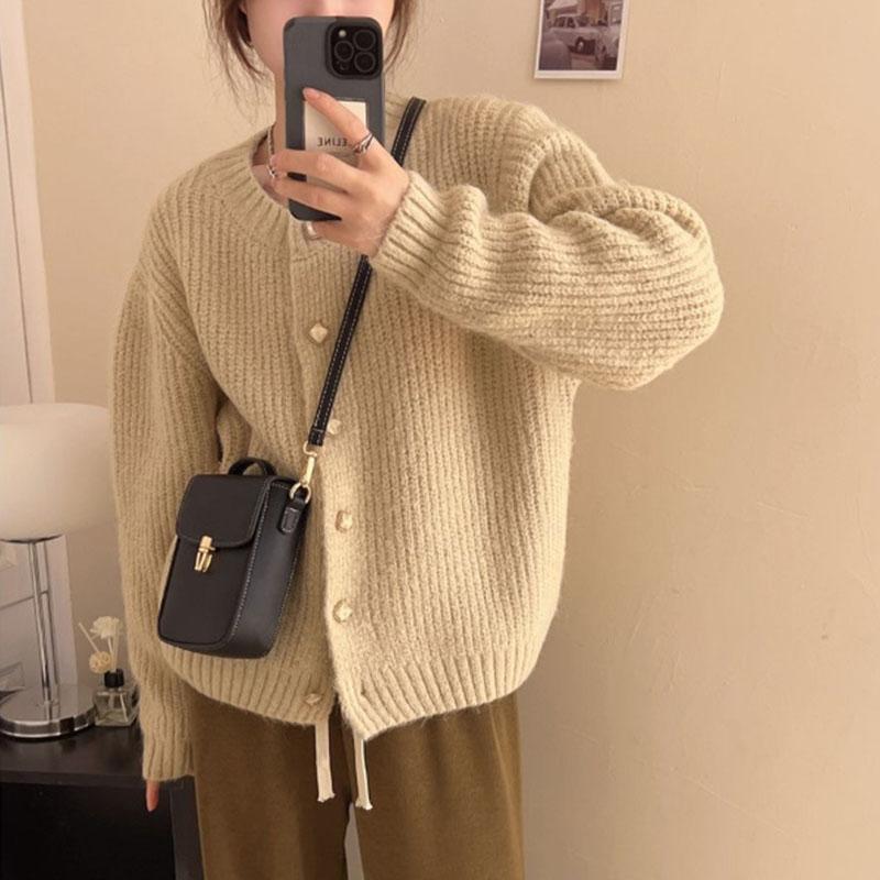 Ленивый корейский свободный свитер, женское пальто, весна-осень 2023, новый стильный силуэт, однотонный вязаный кардиган, свитер, женские топы